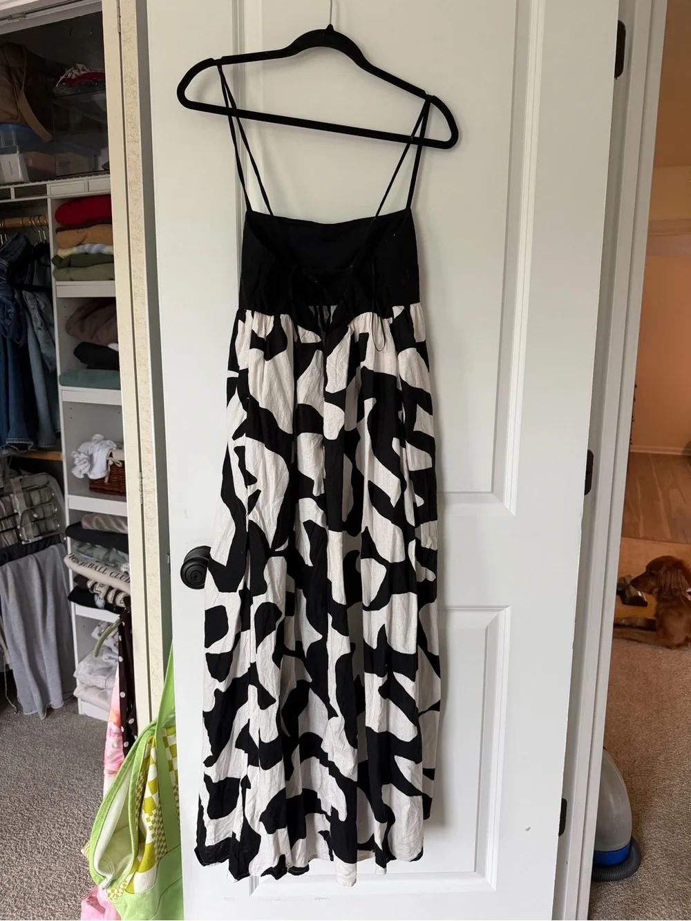 Abercrombie & Fitch Black and White Patterned Spaghetti Strap Maxi Dress